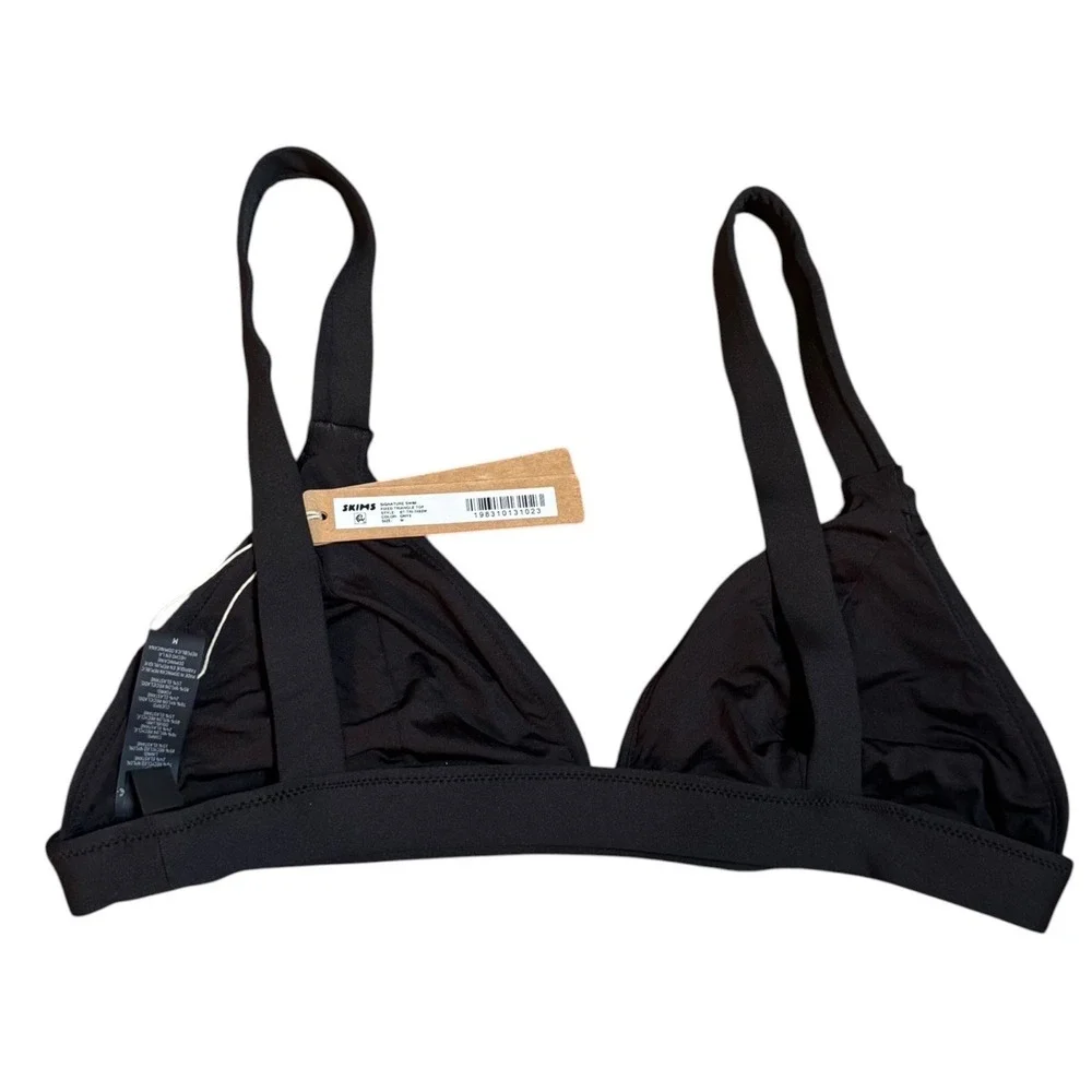 SKIMS Signature Swim Fixed Triangle Top Onyx Black Woman's Size M NEW